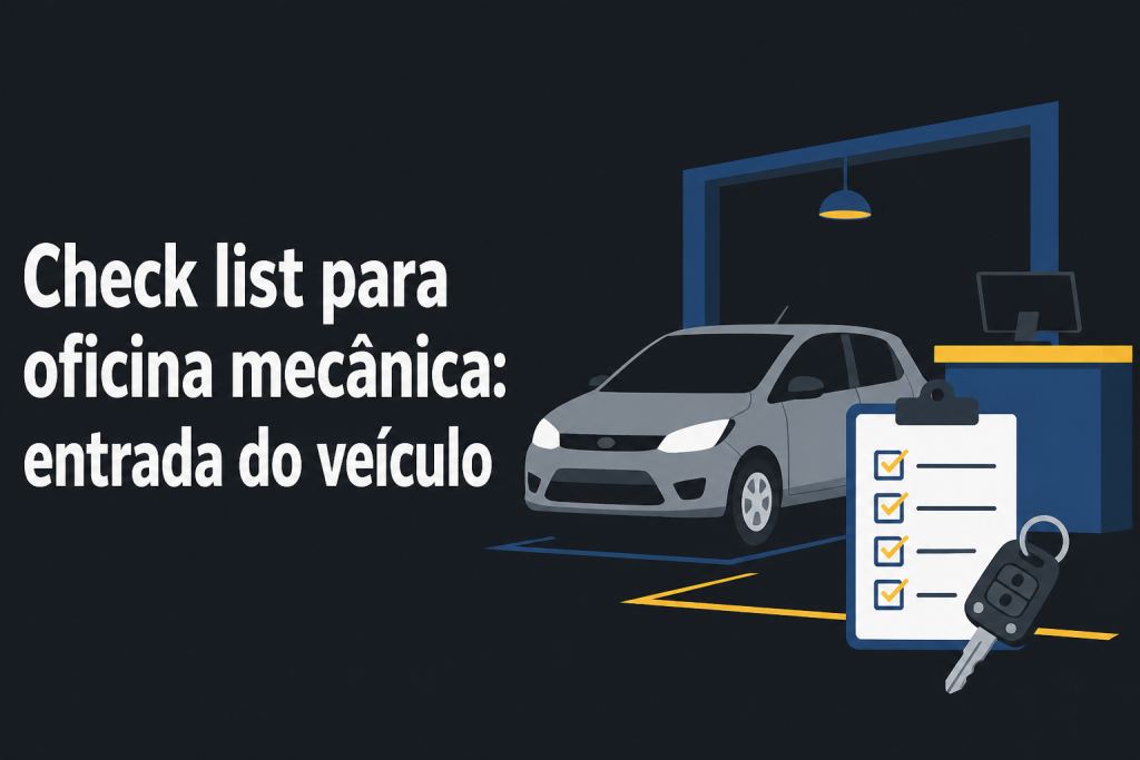 Atendente confere em uma prancheta os dados de um carro recebido na oficina
