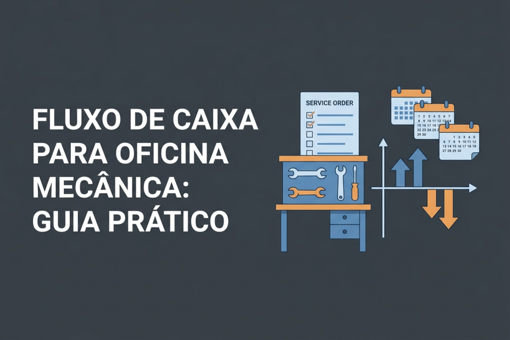 Painel vetorial com entradas, saídas e saldo projetado de uma oficina mecânica