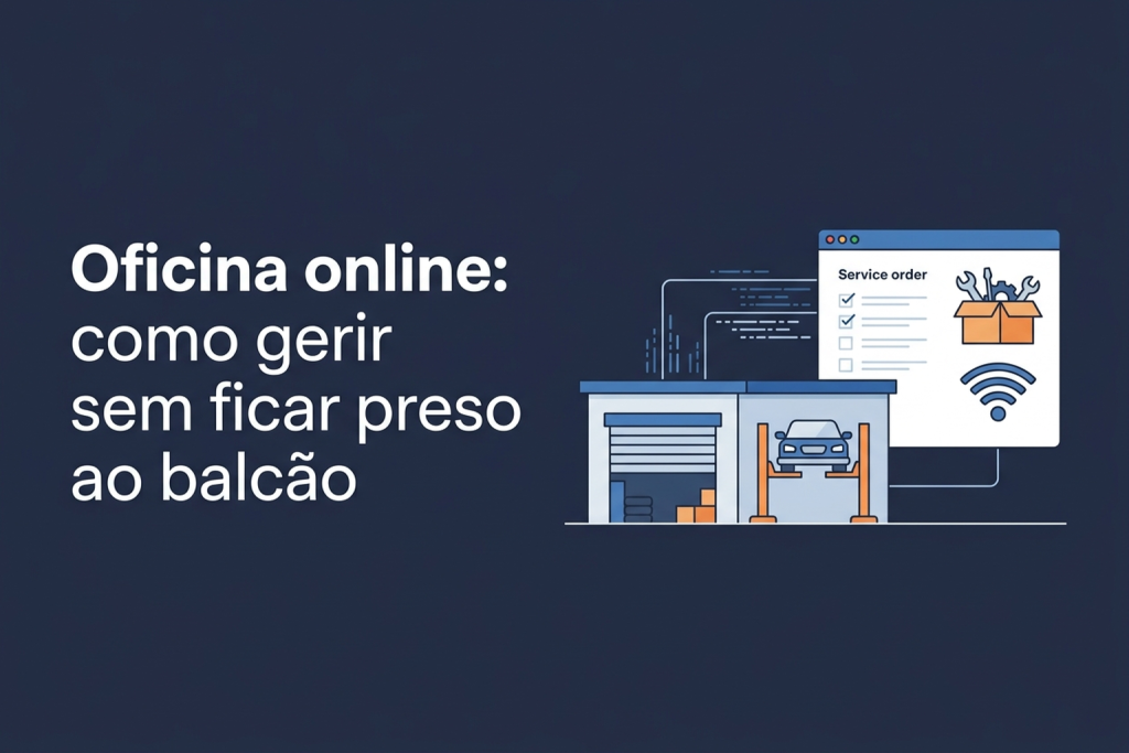 Ilustração de gestão de oficina mecânica pela internet com painel de ordens de serviço