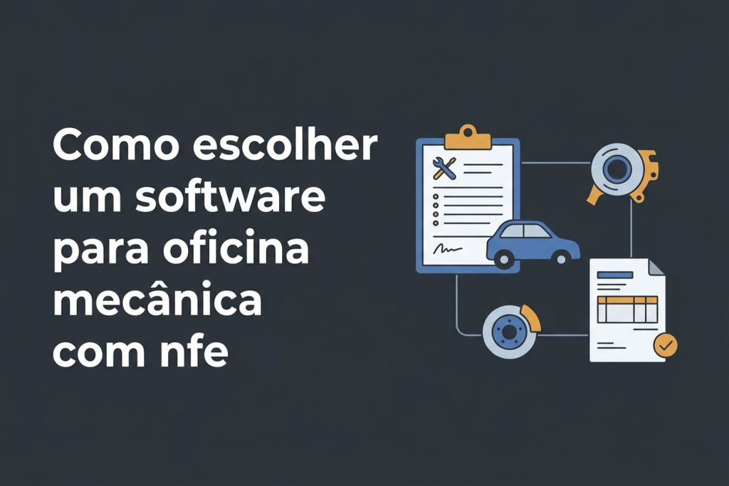 Ilustração de uma ordem de serviço ligada a um documento fiscal em uma oficina mecânica